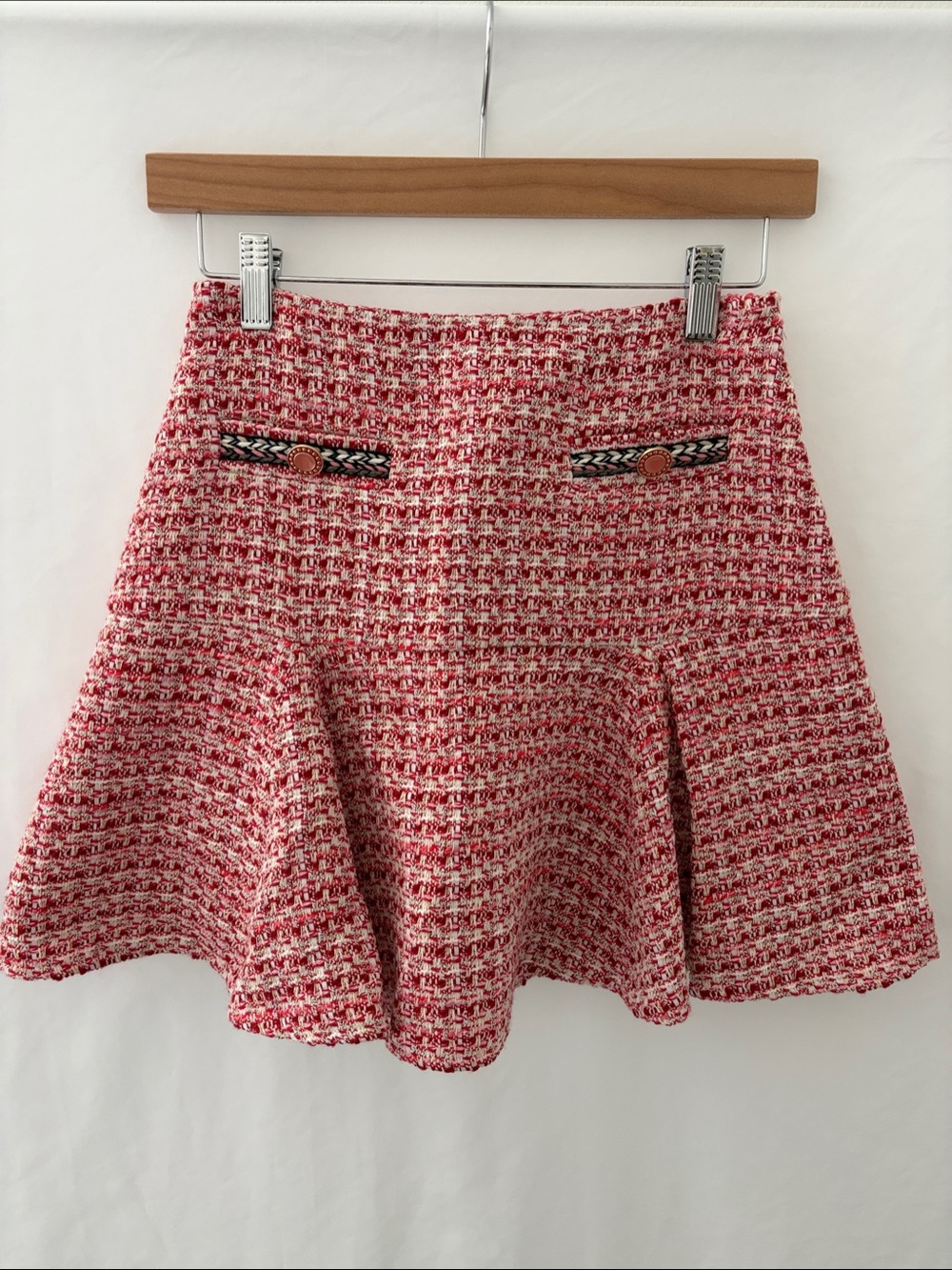 Maje ethnic braid tweed skirt